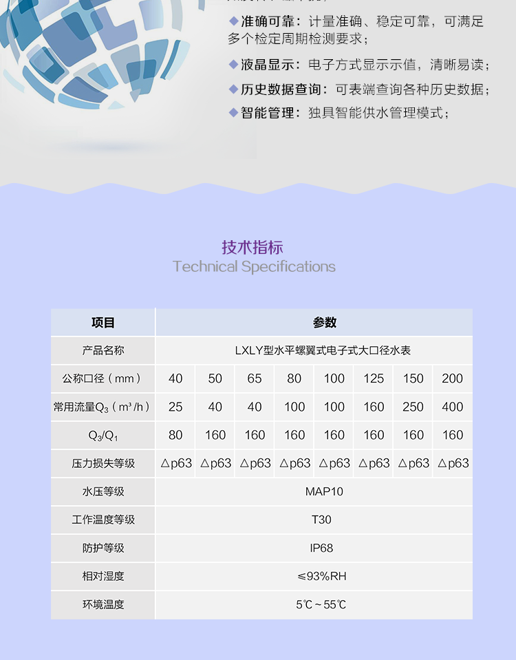 威銘威勝水平螺翼式電子式LXLY型大口徑水表